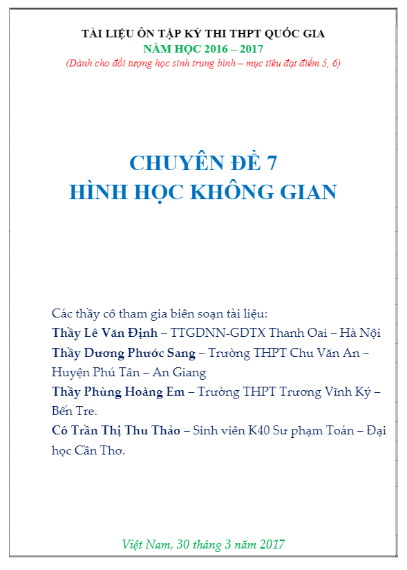 Chuyên đề hình học không gian dành cho học sinh trung bình - yếu